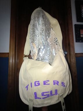 LSU Tigers Beige Canvas Shoulder Bag